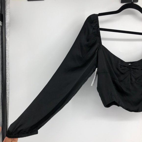 NWT Aritzia Sunday Best Black Satin Sweetheart Billie Blouse size 6 - Picture 9 of 16